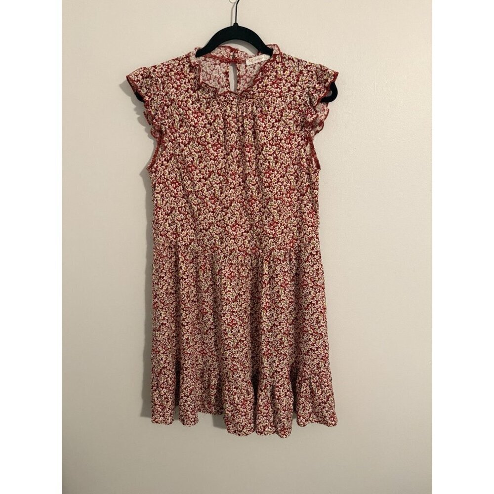 Kirundo, Women S, Red Floral Sleeveless Ruffle Cottagecore Mini Sun Dress